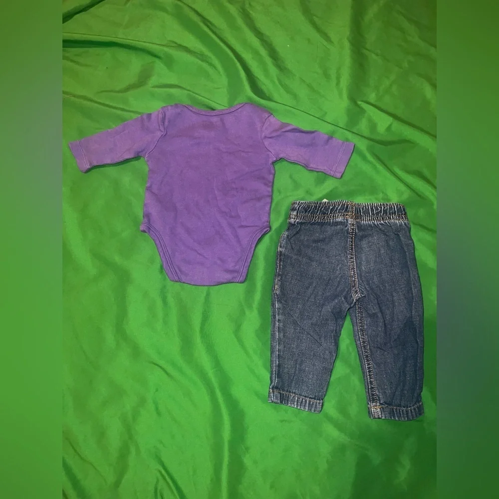 Carter's Purple Baby Onesie and Jeans Outfit size 3 Month
